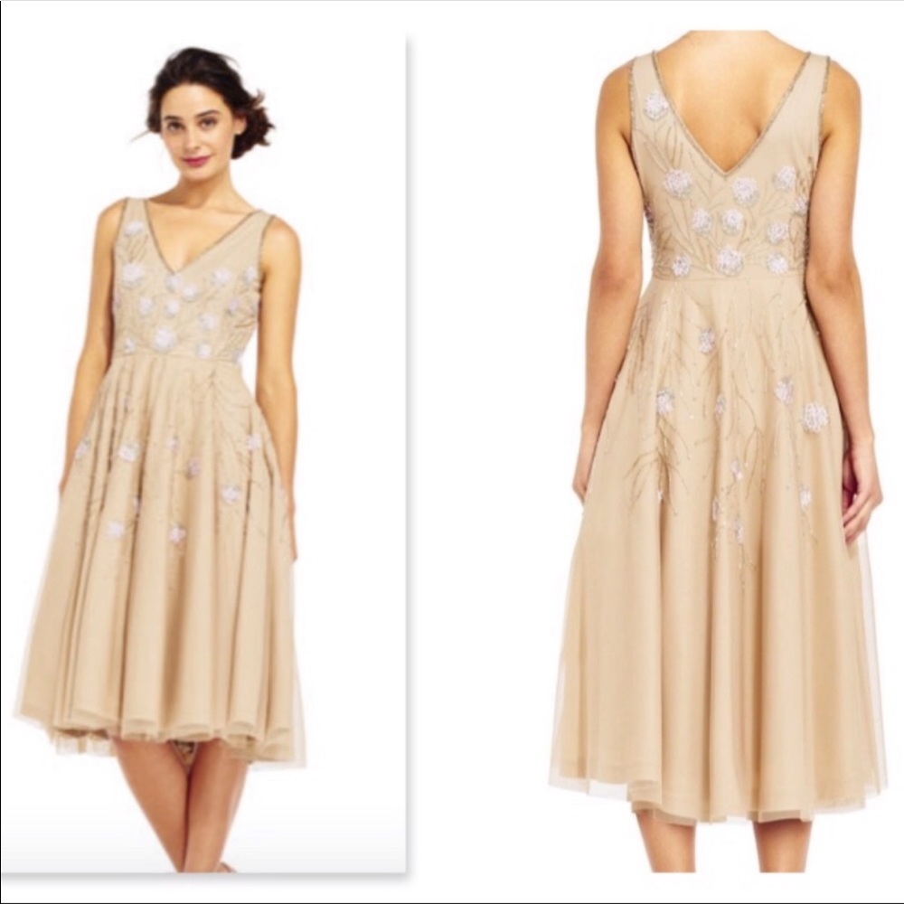 Adrianna Papell beaded floral bloom midi dress - Picture 3 of 15
